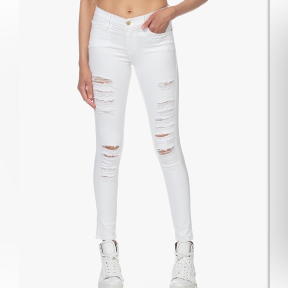 FRAME “Le Skinny de Jeanne” Distressed White Jeans - size 24 - Picture 2 of 8